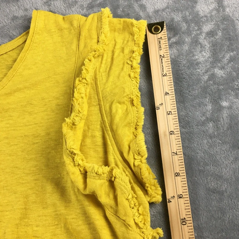 Chicos 100% Linen Yellow Top‎ XL Size 3 Fringe Trim  Boho Bright Summer Vacation